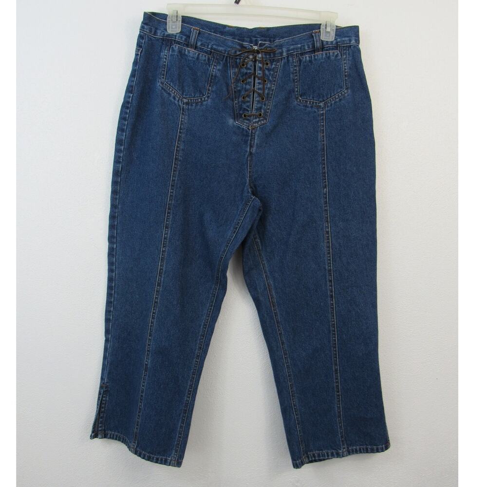 Bill Blass Jeans Size 16 Vintage Cropped Lace Up Jeans Exposed Seams 90s VTG